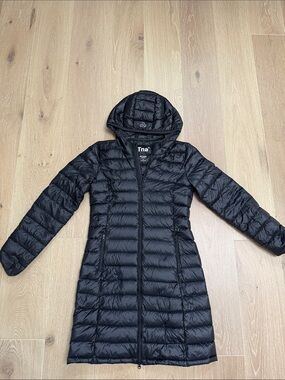 TNA Women's Black Long Hooded Puffer Coat